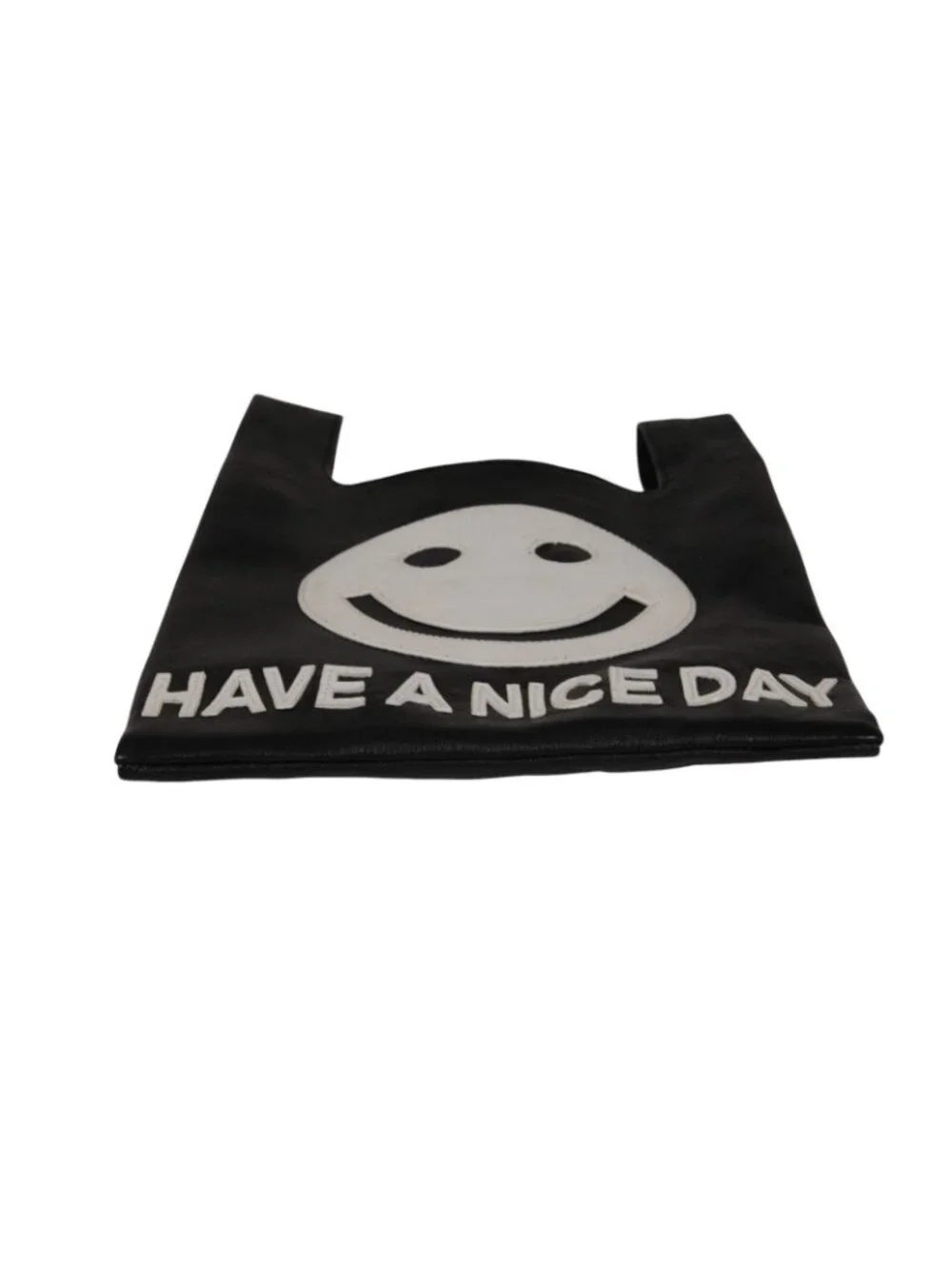 Gelareh Mizrahi Have A Nice Day Smiley Face Wristlet Bag Black Leather Clutch